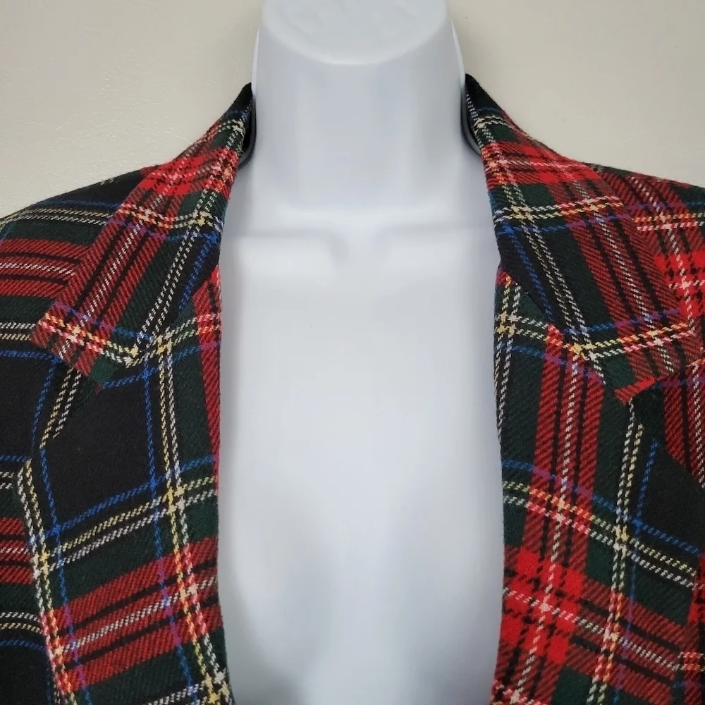 Prophecy Vintage Women's 14 Black Red Plaid Blazer 40% Wool Blend Yellow Blue - Picture 2 of 8